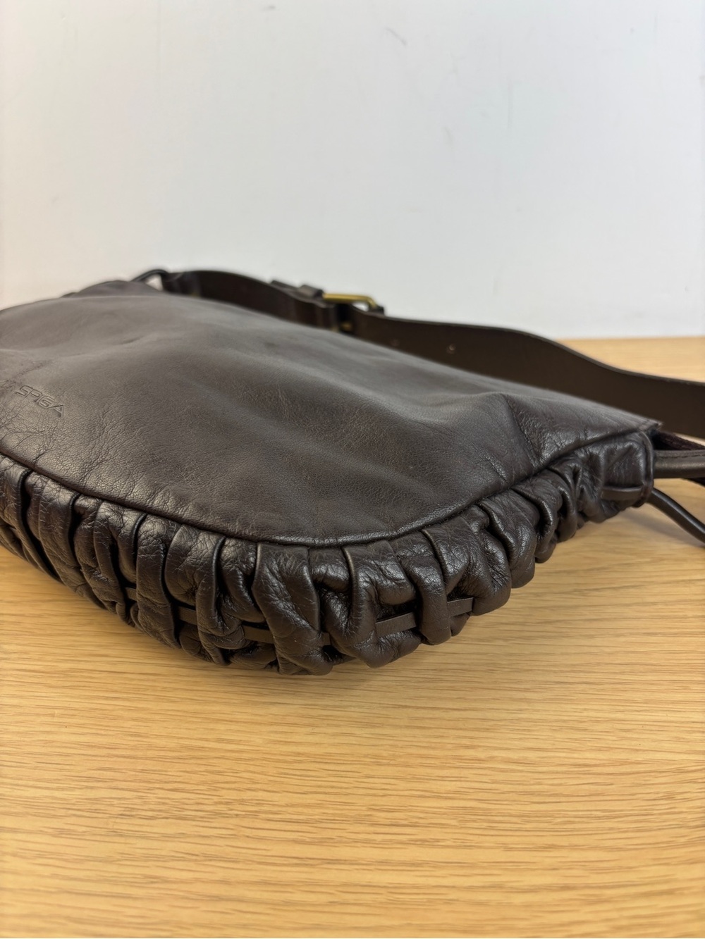 Y2K Vintage Via Spiga Chocolate Brown Leather Ruched Shoulder Bag - Picture 3 of 11